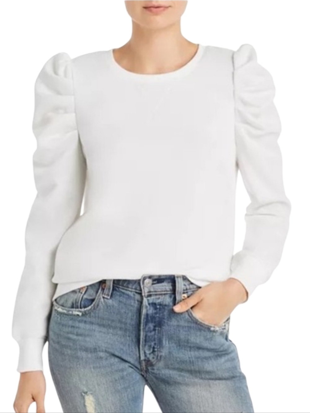 Rebecca Minkoff White Puff Sleeve Sweatshirt Size M